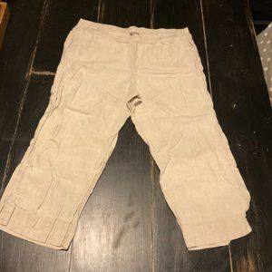 J.Jill Khaki Linen Capris, elastic waist, size Large